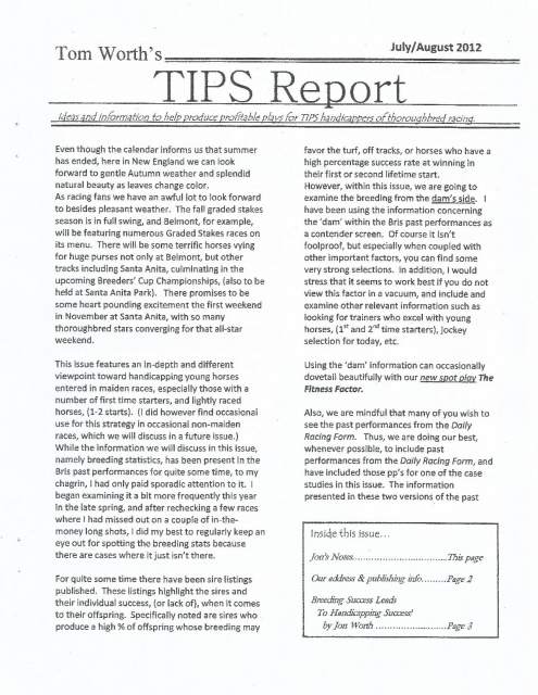 The Fitness Factor & Addendum and the July/Aug 2012 TIPS Report, print versions